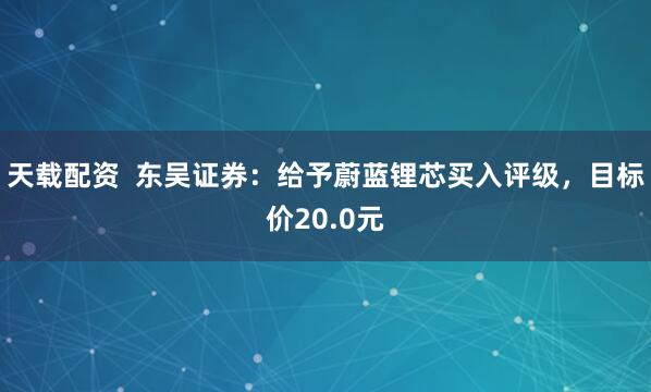 天载配资 东吴证券:给予蔚蓝锂芯买入评级,目标价20.0元